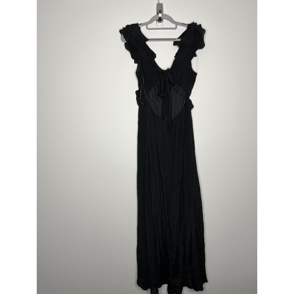 Francescas Blue Rain Maxi Dress Womens Small Black Ruffle Flowy Fairy Whimsigoth - Picture 9 of 16